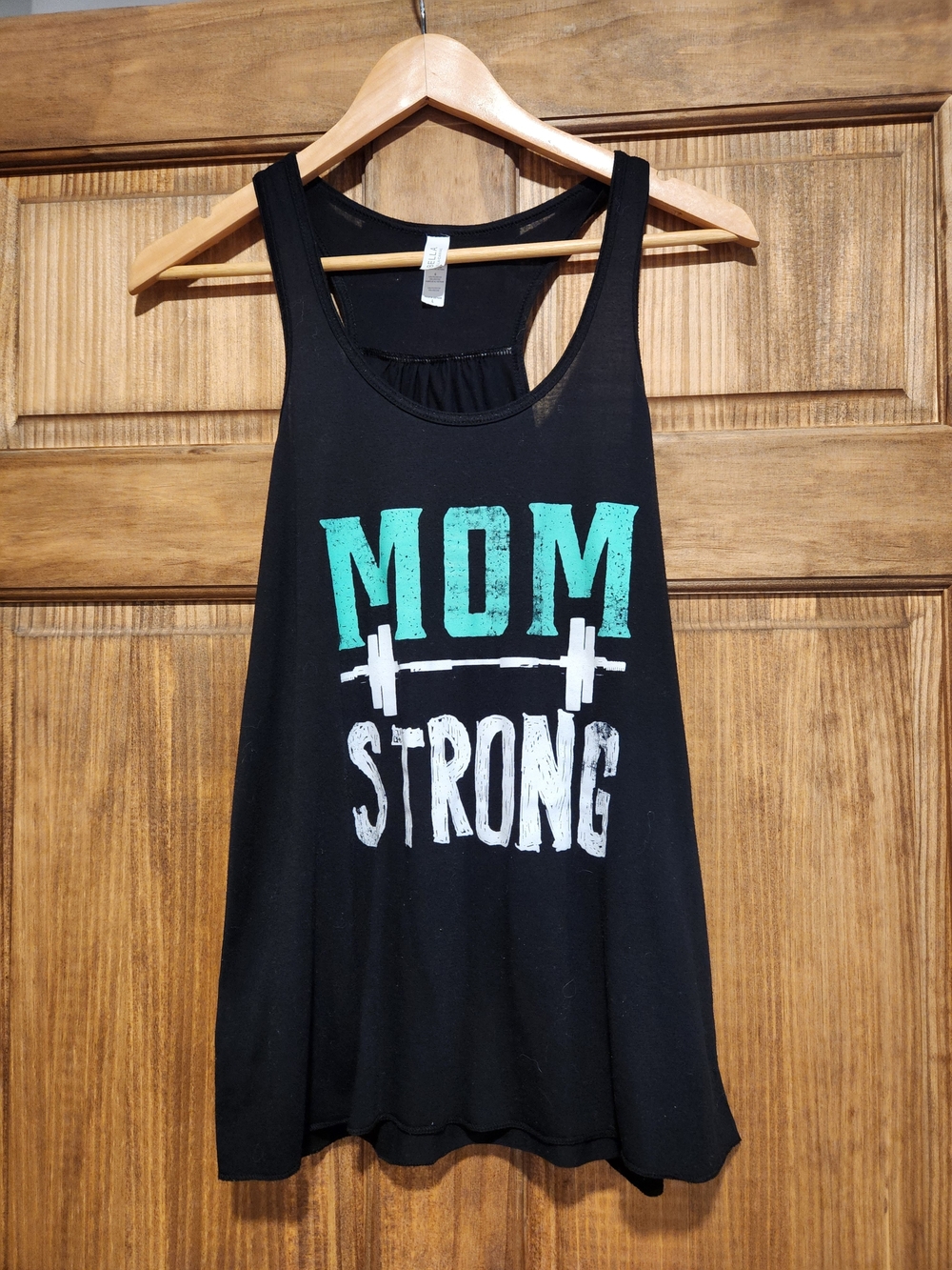 Mom Strong Black Tank Top - Fitness Graphic Racerback